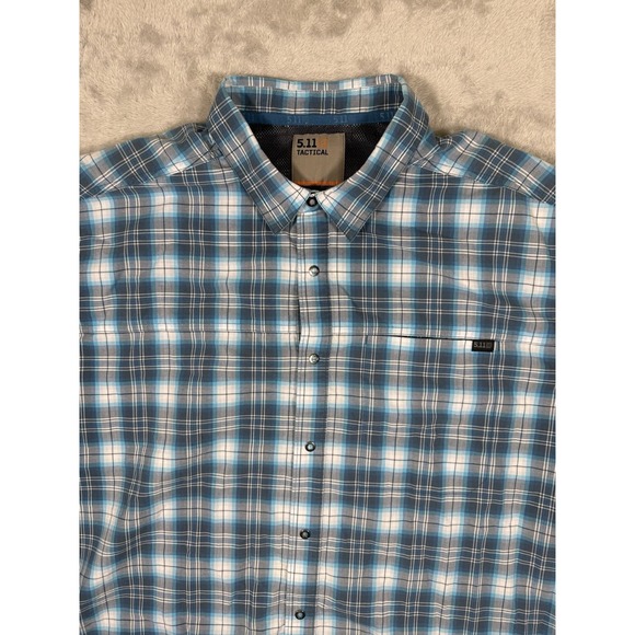 511 Tactical Shirt Mens Size 2XL Blue Plaid Snap Button Short Sleeves - Picture 2 of 8